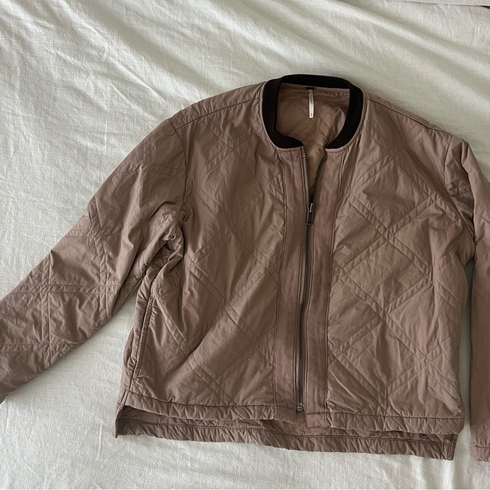 Free People Quilted Linear Bomber University Jacket